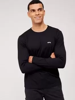 Image of BOSS Togn Curved Logo Long Sleeve T-Shirt, Black, Size S, Men