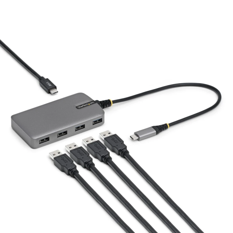Image of StarTech.com StarTech.com 4-Port USB-C Hub, 5Gbps, Bus Powered, USB C to 4x USB-A Hub with USB-C Auxiliary Power Input, 1ft/30cm Host Cable, Portable