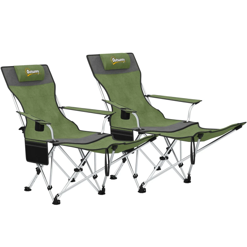 Image of Outsunny Outsunny Set of 2 Reclining Camping Chairs, Olive Green and Grey
