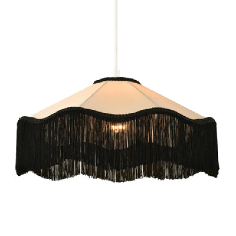 Image of Happy Homewares Chic Victorian Pendant Lamp Shade in Cream Faux Silk with Black Trims Black Unisex