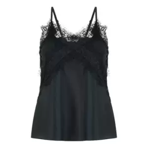 Image of Yumi Black Satin Lace Detail Vest Top - Black