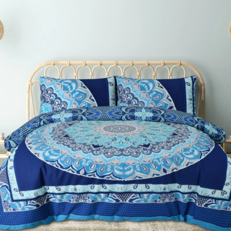 Image of Smart Living Smart Living Printed Reversible Polycotton Paisley Mandala Duvet Cover With Pillowcases in Blue Size: Single Blue Single Unisex 5056242
