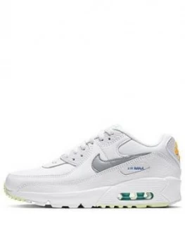 Image of Nike Air Max 90 Leather Junior Trainer, White/Multi, Size 4