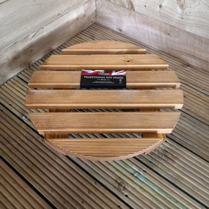 Image of Samuel Alexander Heavy Duty Round Traditional Wood Garden Patio Plant Flower Pot Stand Caddy Trolley Dolly On Strong Metal Castor Wheels Large 50Cm