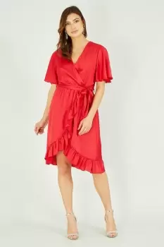 Image of Red Satin Wrap Dress