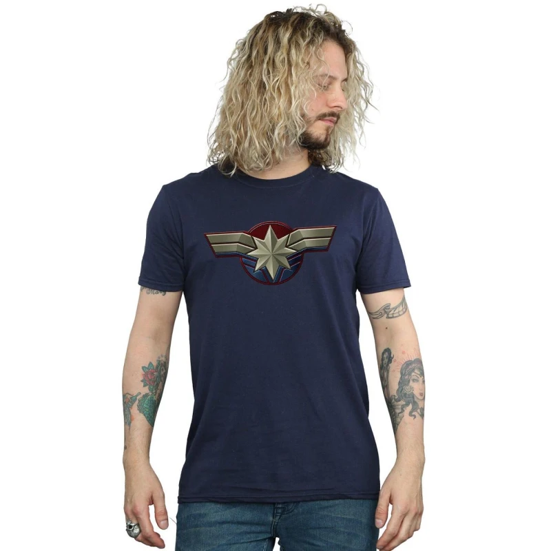 Image of Marvel Marvel Men Captain Chest Emblem T-Shirt in Navy Size: Small Navy S Male 5059114695430
