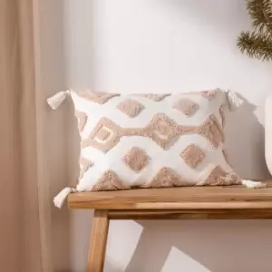 Image of Dharma Tufted Tasselled Cushion Natural, Natural / 35 x 50cm / Polyester Filled