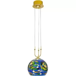 Image of 14kolarz - Modern pendant light LUNA Gold 24 Carats 1 + 1 bulbs, aqua blue shade
