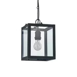 Image of Igor 1 Light Ceiling Lantern Pendant Bar Black, Clear Glass Plates, E27