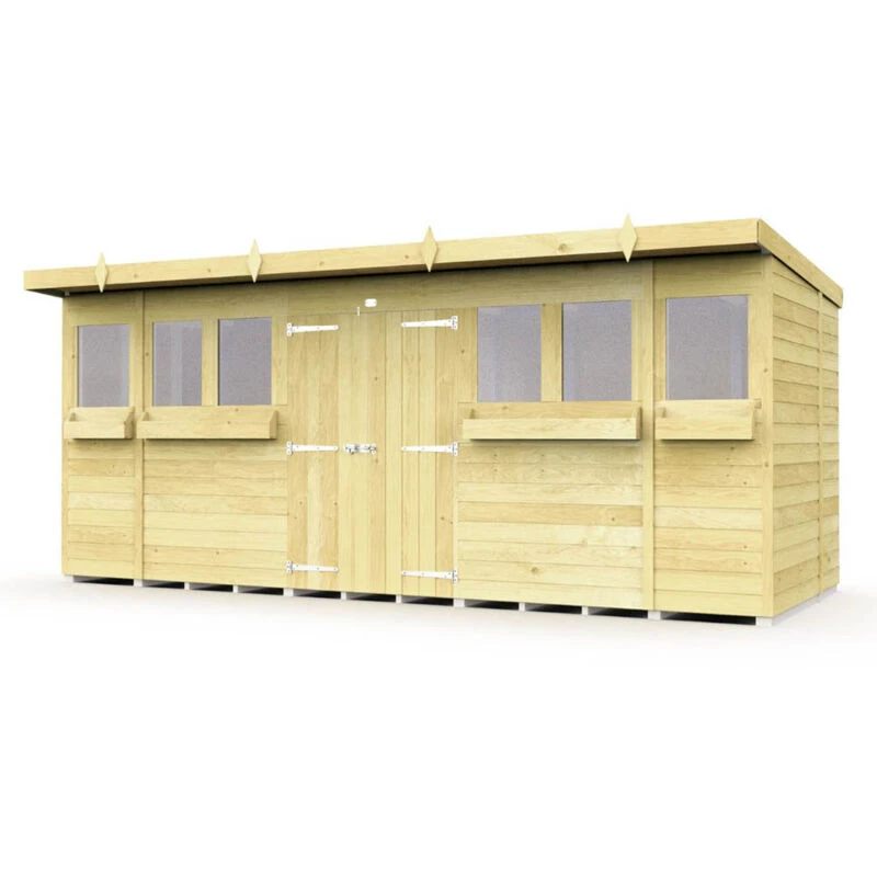Image of Flat Pack Sheds DIY Sheds 16 x 7 Summer Pent Shed, Brown 16X7PSSFF