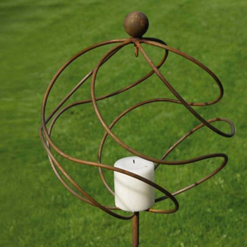 Image of Poppy Forge Tangle Ball On 4ft Stem With Candle Holder/hook - Plant Support - Steel - L34.3 X W34.3 X H157.5cm - Bare Metal/ready To Rust