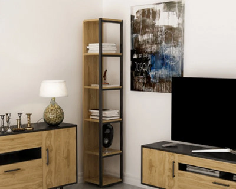 Image of Decorotika Texas 5-Tier Bookcase Shelving Unit Black & Oud Oak