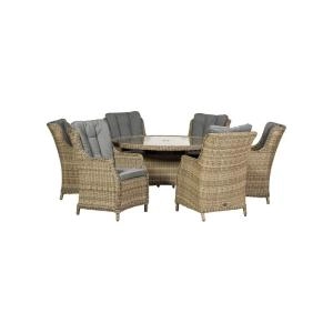 Image of Royalcraft Wentworth Rattan 6 Seater Round Highback Comfort Dining Set - Garden & Outdoor