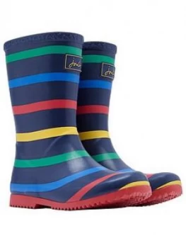 Image of Joules Boys Stripe Roll Up Wellington Boots - Navy