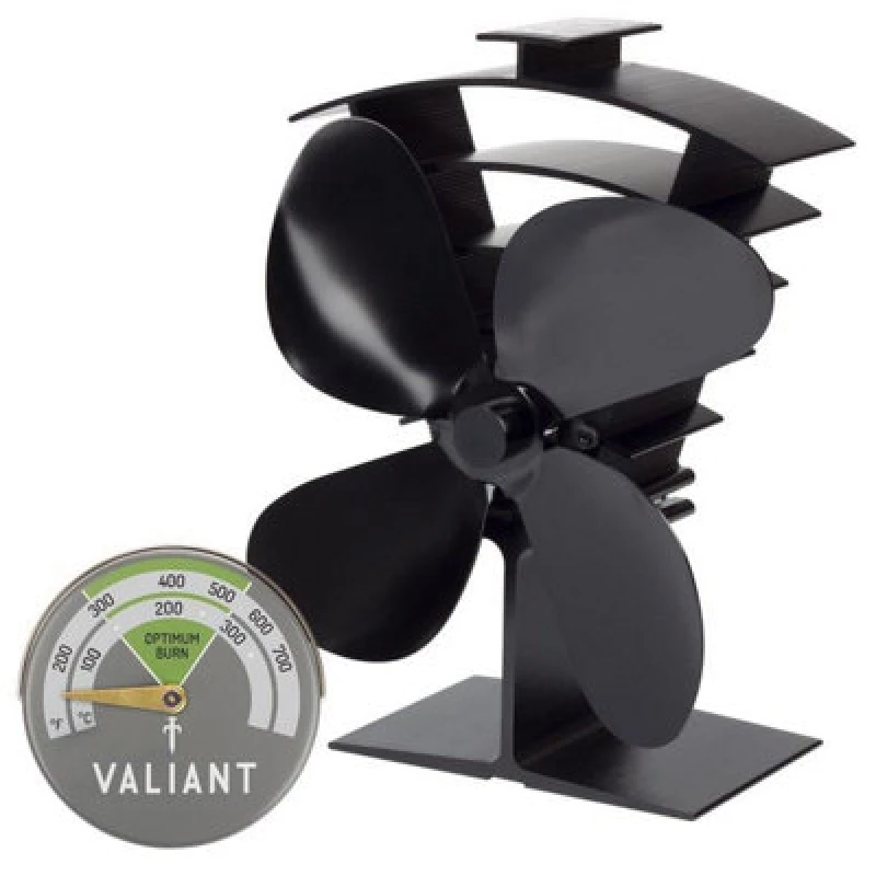 Image of Valiant Stove Fan Premium IV with Magnetic Stove Thermometer in Green Set Black