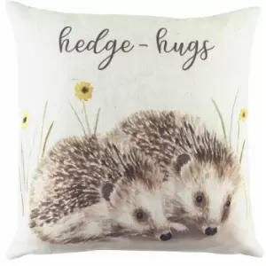 Image of Evans Lichfield - Woodland Hedgehugs Watercolour Print Cushion Cover, Multi, 43 x 43 Cm