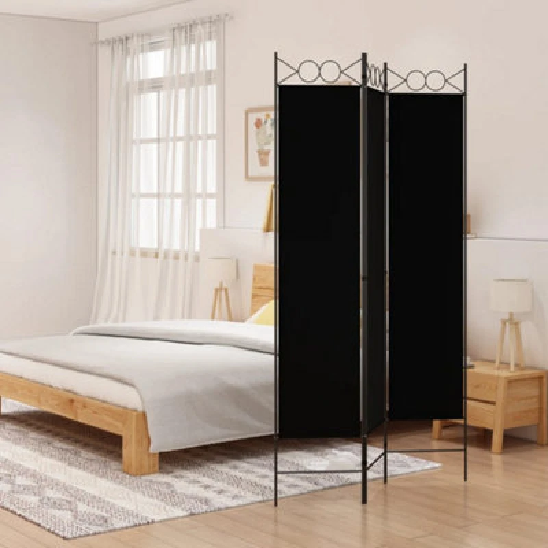 Image of Vidaxl 3-panel Room Divider Black 120X200 Cm Fabric, Black 350149