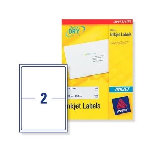 Image of Avery J8168-100 White Inkjet Addressing Labels Pack 200