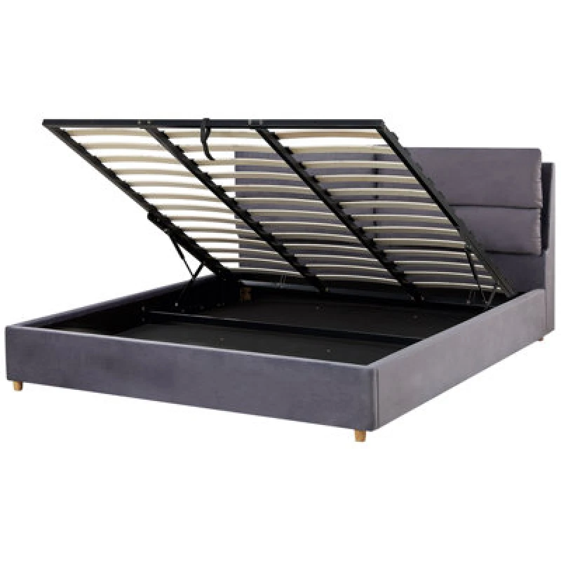 Image of Beliani Ottoman Bed Velvet Batilly 180 X 200 Cm (Eu Super King) Grey