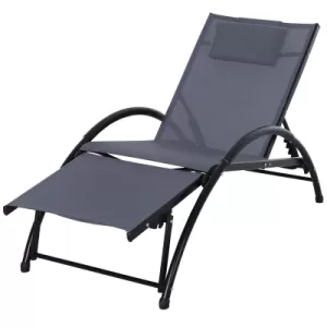 Image of Outsunny Texteline Adjustable Recline Sun Lounger w/ Headrest Grey