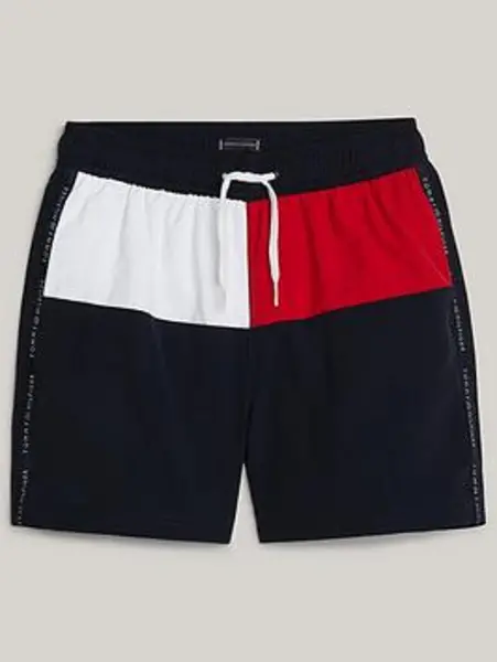 Image of Tommy Hilfiger Boys Flag Swim Shorts - Desert Sky, Navy, Size Age: 8-10 Years