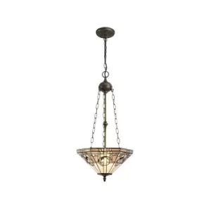 Image of 3 Light Uplighter Ceiling Pendant E27 With 40cm Tiffany Shade, White, Grey, Black, Clear Crystal, Aged Antique Brass