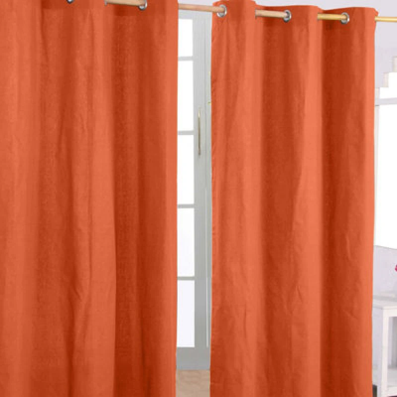 Image of Homescapes Plain Cotton Ready Made Eyelet Curtain Pair Burnt Orange