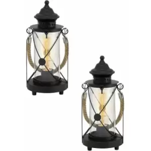 Image of 2 pack Table Lamp Desk Light Black Steel & Glass Lantern Shade 1x 60W E27