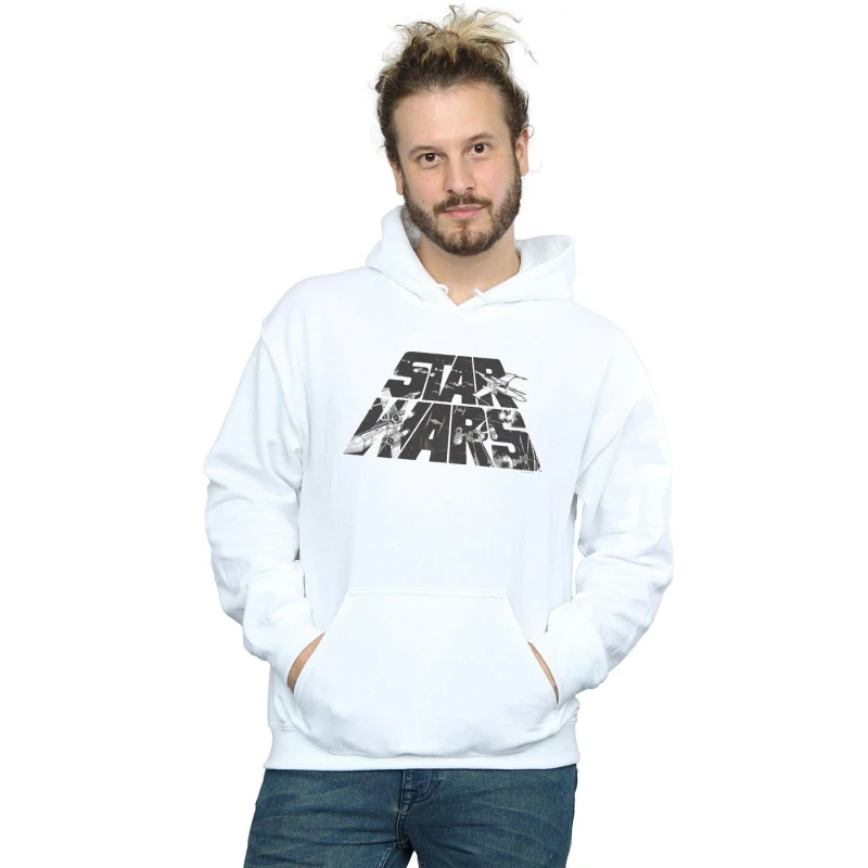 Image of Star Wars Star Wars Men Logo Space Sketch Hoodie in White Size: Small White S Male 5059114713837