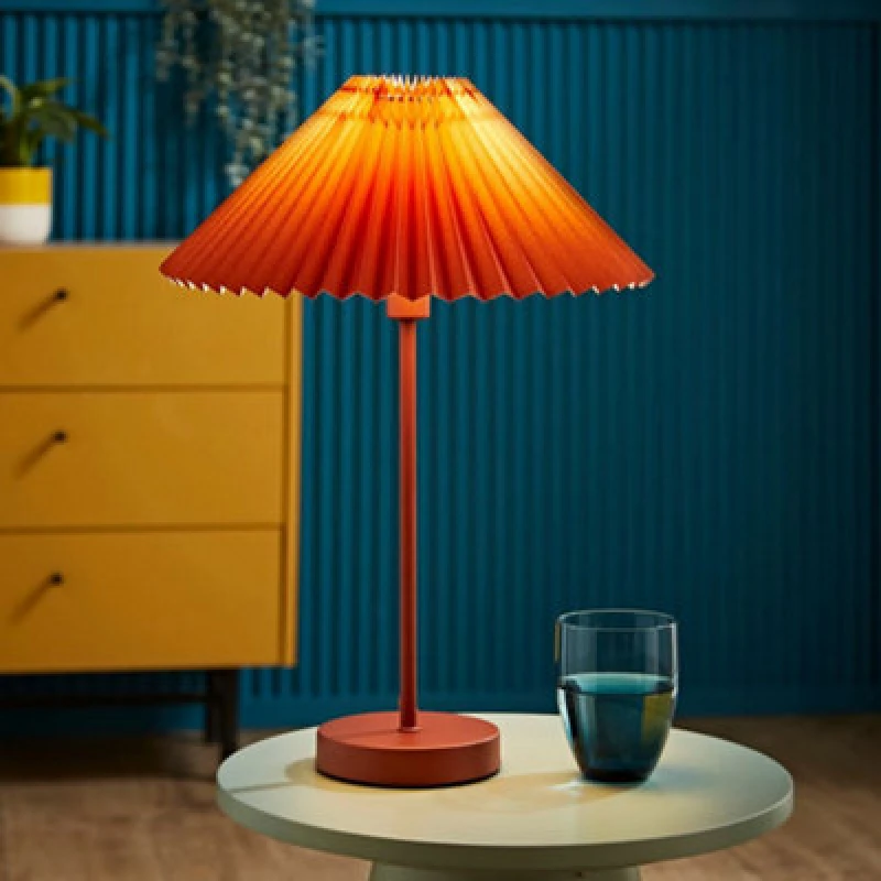 Image of ValueLights Akira Pleated Shade Table Lamp with LED Bulb Burnt Orange