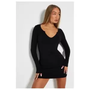 Image of I Saw It First Cotton Rib Notch Front Mini Dress - Black