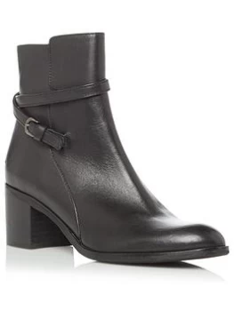 Image of Dune Black Leather 'Patti' Mid Block Heel Ankle Boots - 3