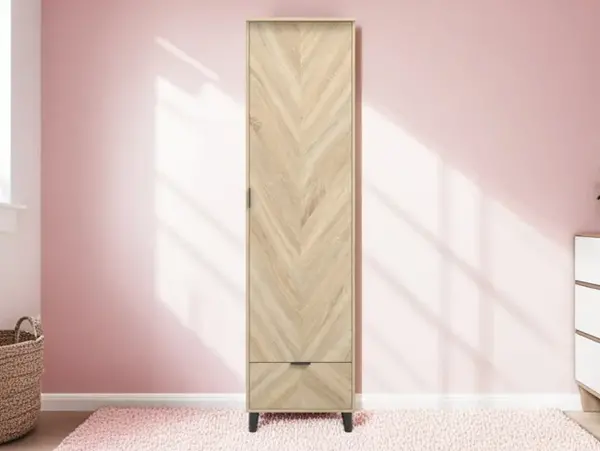 Image of LPD Stockholm Chevron Light Oak 1 Door 1 Drawer Wardrobe
