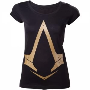 Image of Assassins Creed Syndicate Gold Metallic Brotherhood Logo Womens Medium Black T-Shirt