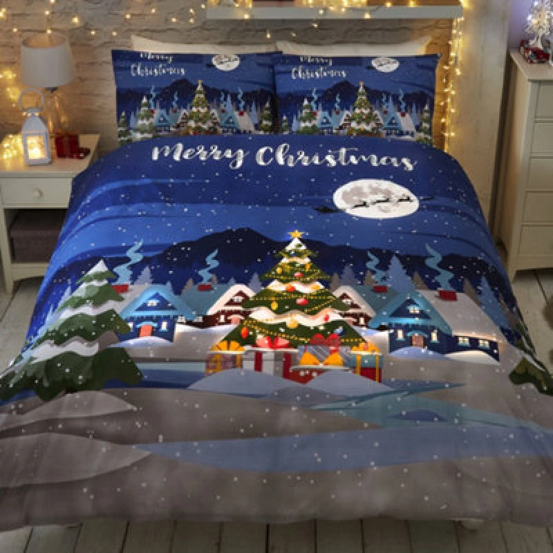 Image of Bedlam 'Glow In The Dark' Christmas Scene Print Duvet Cover Set Multi