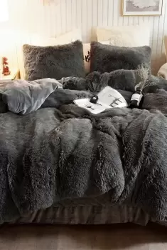 Image of Grey Faux Fur Duvet Cover Set