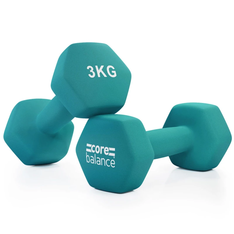 Image of Core Balance Neoprene Hex Dumbbells Set Of 2 Cast Iron Hexagonal Hand Weights Core Balance Teal