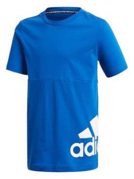 Image of adidas Boys Badge Of Sport T2 T-Shirt - Blue, Size 13-14 Years