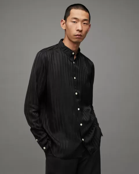 Image of AllSaints Auriga Jacquard Stripe High Shine Shirt
