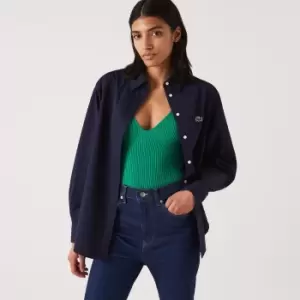Image of Womens Lacoste French Collar Oversized Shirt Size 6 Navy Blue