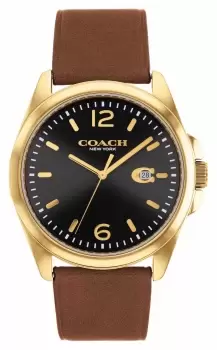 Image of Coach 14602586 Greyson Black Dial Brown Leather Strap Watch