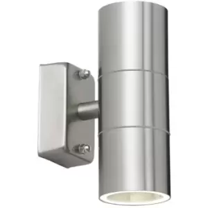 Image of Endon Canon - 2 Light Outdoor Up Down Wall Light Clear Glass, Polished Stainless Steel IP44, GU10