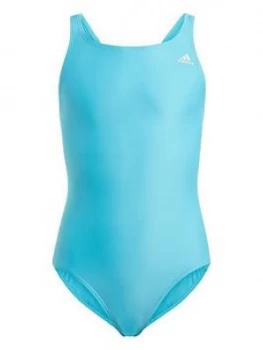 Image of adidas Girls Junior Swimsuit - Green/White, Green/White, Size 11-12 Years, Women