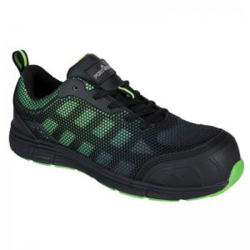 Image of Portwest Compositelite Ogwen Low Cut Safety Trainers FT35BGN39 Colour: Black / Green