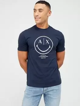 Image of Armani Exchange X Smiley Face Large Logo T-Shirt - Navy, Black, Size 2XL, Men