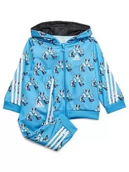 Image of adidas Favourites Toddler Boys 3 Stripe Print Zip Through Hoodie & Jogger Set - Light Blue, Size 6-9 Months