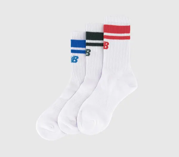 Image of New Balance Socks Essentials Line Midcalf 3 Pairs Black Red Blue Stripe, M