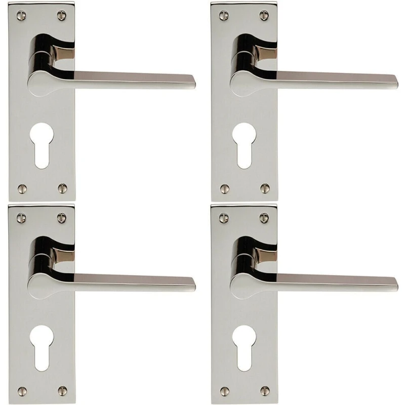 Image of Loops 4x PAIR Flat Straight Lever on Slim Euro Lock Backplate 150 x 50mm Nickel Metallics