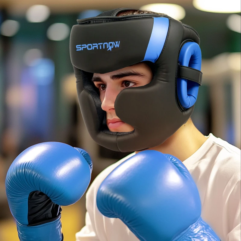 Image of SPORTNOW Boxing Headguard w/ Adjustable Strap for Sparring Kickboxing Blue