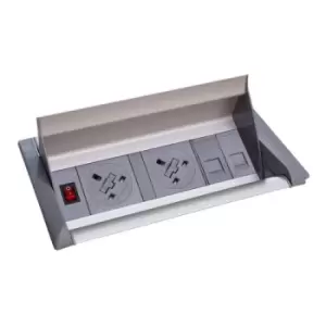 Image of Aero fliptop in-table power module 2 x UK sockets and 2 x RJ45 sockets - grey/silver